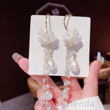 Pendientes Flores con Perlas Dorados