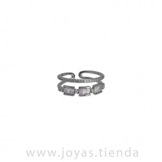 Anillo Plateado Circonitas Doble detalle