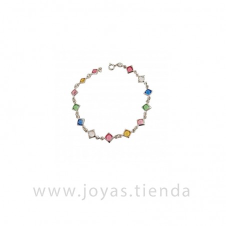 Pulsera Plata de Ley Rombos Circonitas Colores