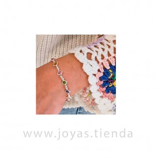 Pulsera Plata de Ley Rombos Circonitas Colores Mano