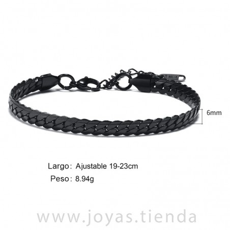 Pulsera Acero Cadena Plana Negra