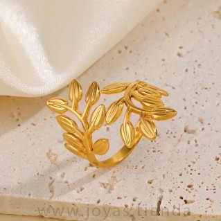 Anillo Hoja Doble Dorado