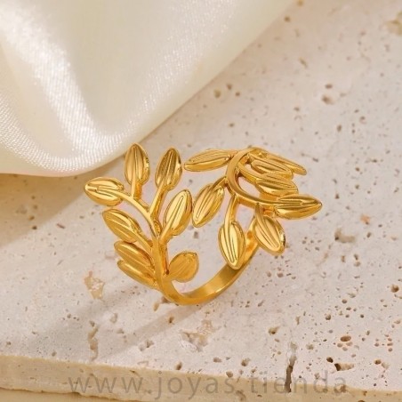Anillo Hoja Doble Dorado Ajustable