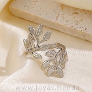 Anillo Hojas Doble Plateado