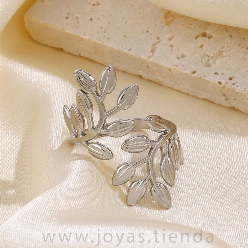 Anillo Hojas Doble Plateado Anillo Hojas Doble Plateado