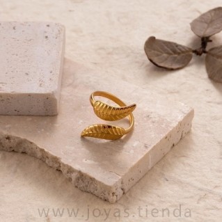 Anillo Dos Hojas Ajustable