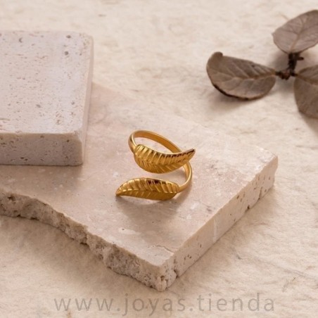 Anillo Dos Hojas Ajustable