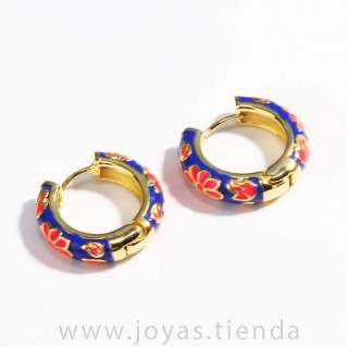 Pendientes Flores Rojas Azules detalle