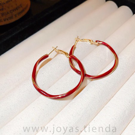 Pendientes de Aro Rojos y Dorados