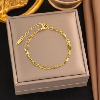 Pulsera Doble Cadena Fina Dorada