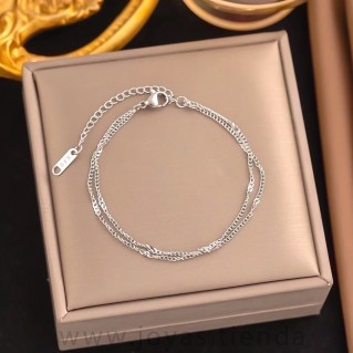 Pulsera Doble Cadena Fina Plateada