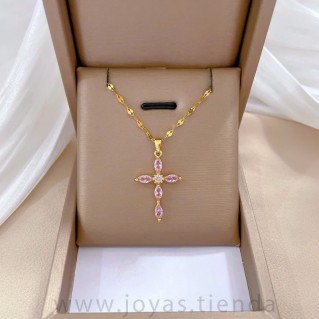 Cadena con Colgante Cruz Rosa
