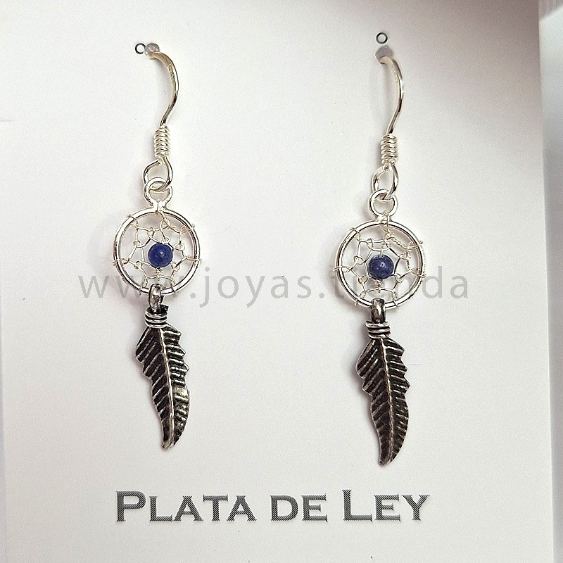 Pendientes Plata de Ley Atrapasueños Azul detalle