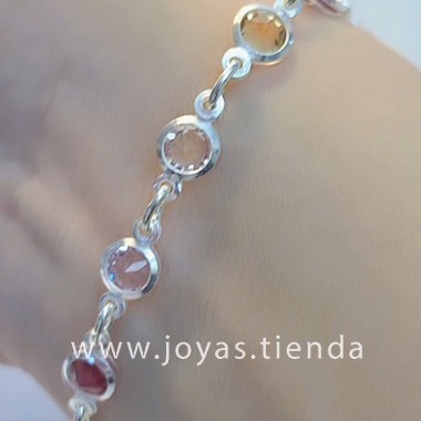 Pulsera Plata de Ley Círculos Circonitas Colores muñeca reverso