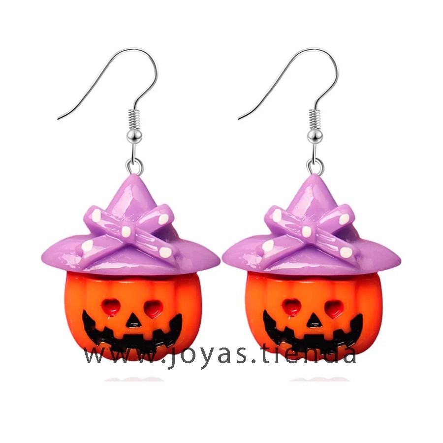 Pendientes Calabaza Gorro Morado Halloween Pendientes Calabaza Gorro Morado Halloween