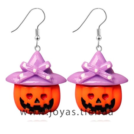 Pendientes Calabaza Gorro Morado Halloween