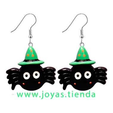 Pendientes Araña Gorro Verde Halloween