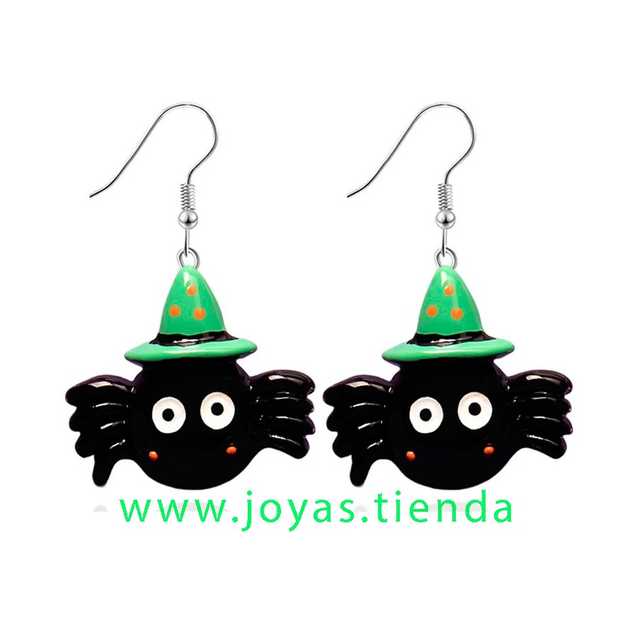 Pendientes Araña Gorro Verde Halloween Pendientes Araña Gorro Verde Halloween