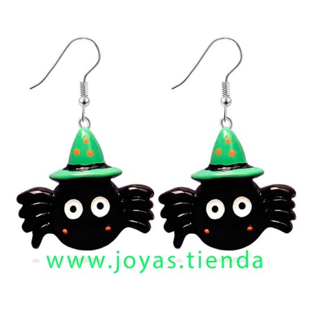 Pendientes Araña Gorro Verde Halloween