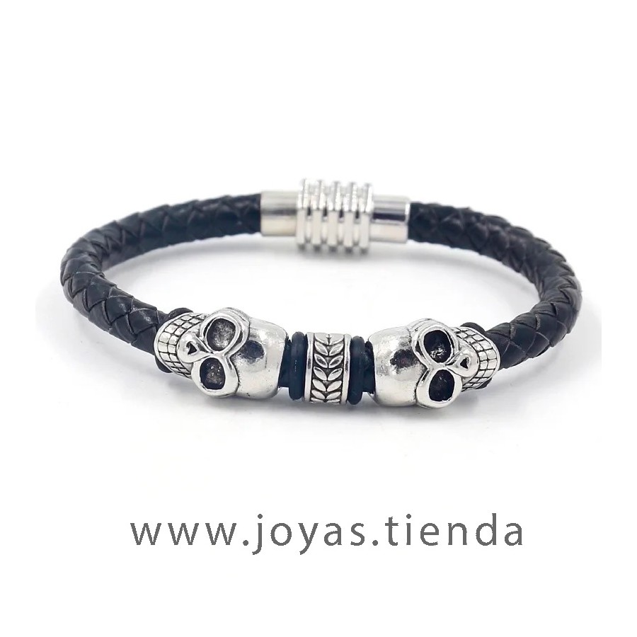 Pulsera Cuero Calaveras Hombre