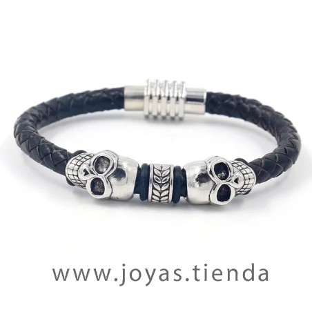 Pulsera Cuero Calaveras Hombre