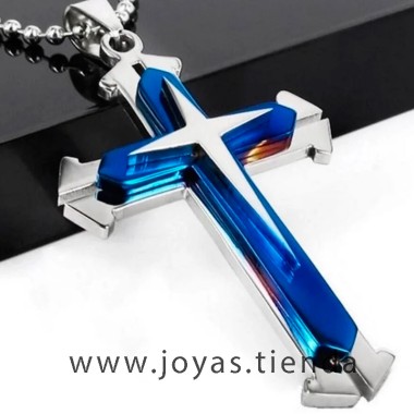 Colgante Cruz Azul Plata Hombre