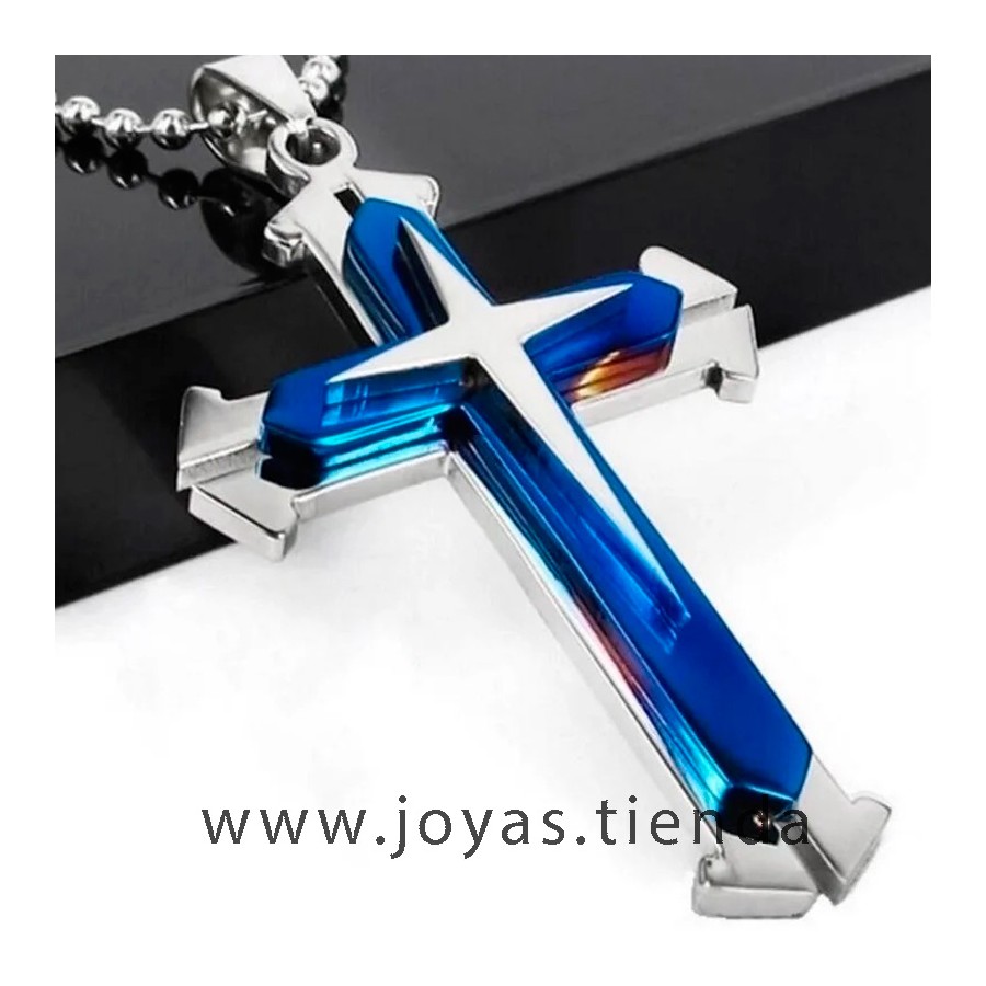 Colgante Cruz Azul Plata Hombre