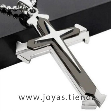 Colgante Cruz Negro Plata Hombre