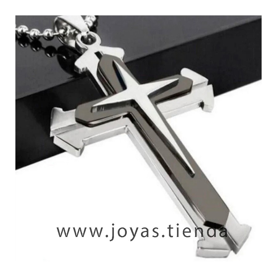 Colgante Cruz Negro Plata Hombre