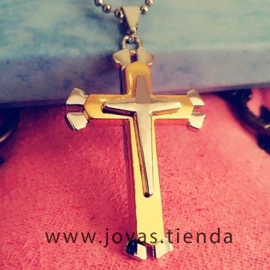 Colgante Cruz Dorado Plateado Hombre