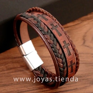Pulsera Cuero Marrón Cruz