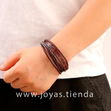 Pulsera Cuero Marrón Cruz