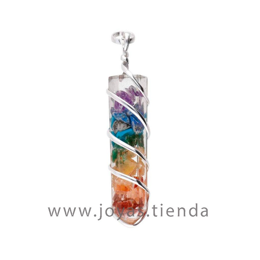 Colgante chakras con resina y espiral en baño de plata.