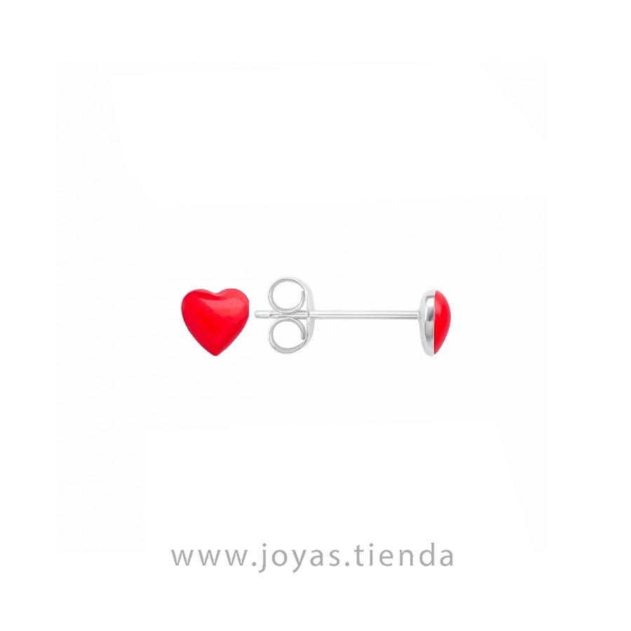 Pendiente Plata 925 Mini Corazón Rojo