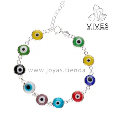 Pulsera Plata Ley 925 Ojos Turcos 9mm