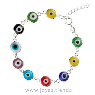 Pulsera Plata Ley 925 Ojos Turcos 9mm