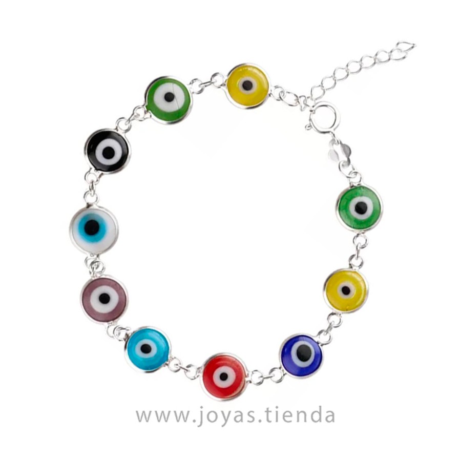 Pulsera Plata Ley 925 Ojos Turcos 9mm