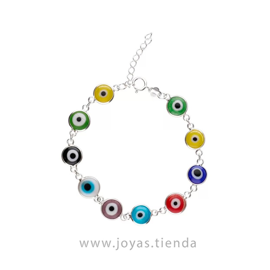 Pulsera Plata Ley 925 Ojos Turcos 6mm