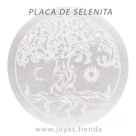 Placa Circular de Selenita Sol y Luna Árbol de la Vida