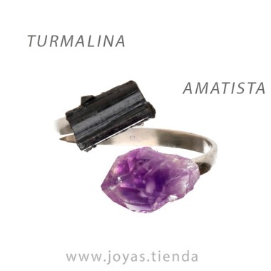 Anillo de Turmalina y Amatista en Bruto de Plata