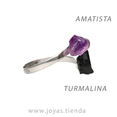 Anillo de Turmalina Amatista en Bruto de Plata