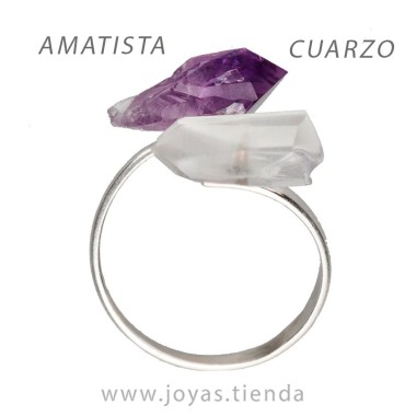 Anillo de Amatista y Cuarzo en Bruto de Plata