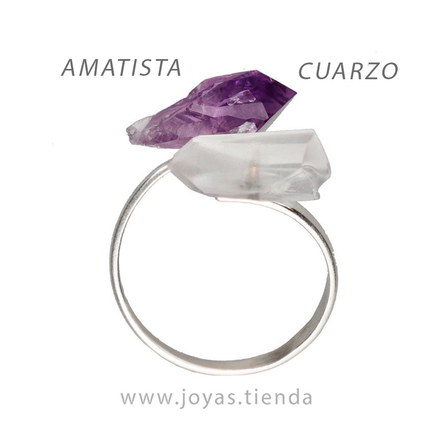 Anillo de Amatista y Cuarzo en Bruto de Plata