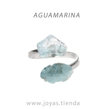 Anillo de Plata con Aguamarina en Bruto frontal