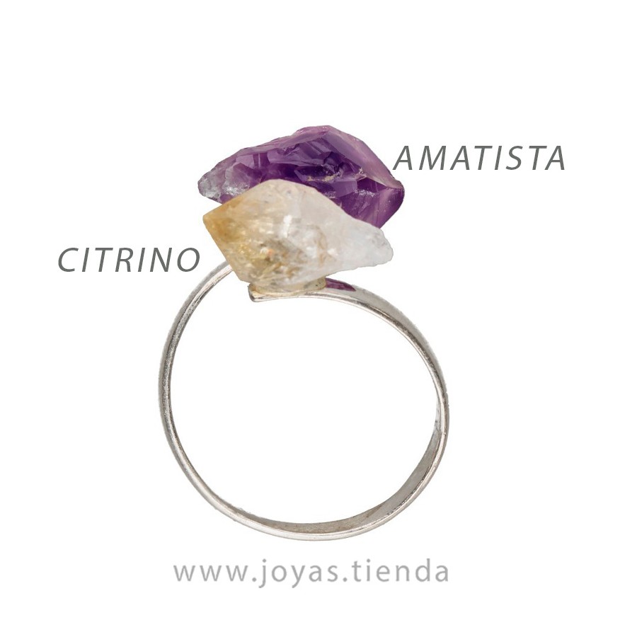 Anillo de Plata con Amatista y Citrino en Bruto