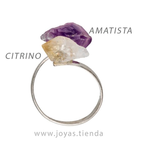 Anillo de Plata con Amatista y Citrino en Bruto
