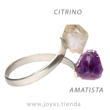 Anillo de Plata con Amatista y Citrino en Bruto tumbado