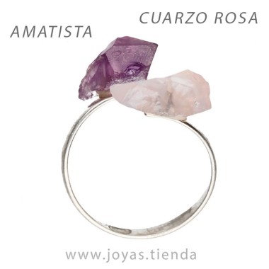 Anillo de Plata con Amatista y Cuarzo Rosa en Bruto
