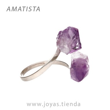 Anillo de Plata con Amatista en Bruto Tumbado