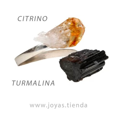 Anillo de Plata con Citrino y Turmalina en Bruto lateral